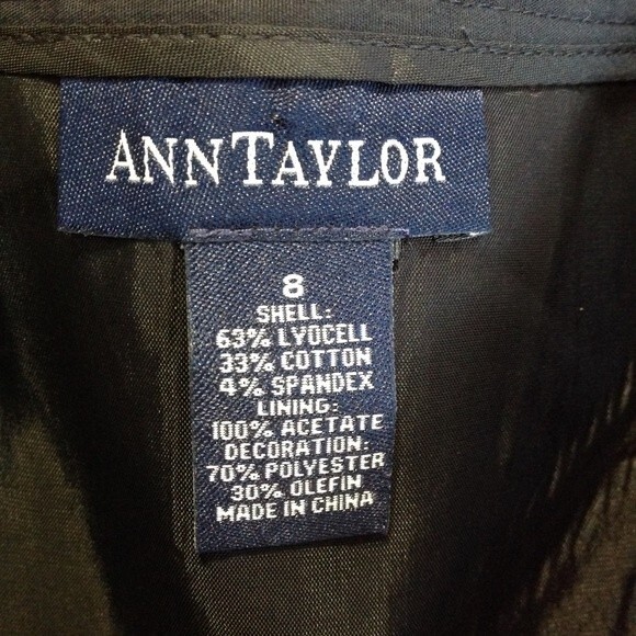 ANN TAYLOR Lyocell Size 8 Navy Blue White Rick Rack Asymmetrical Ribbon Stretch - Picture 4 of 5